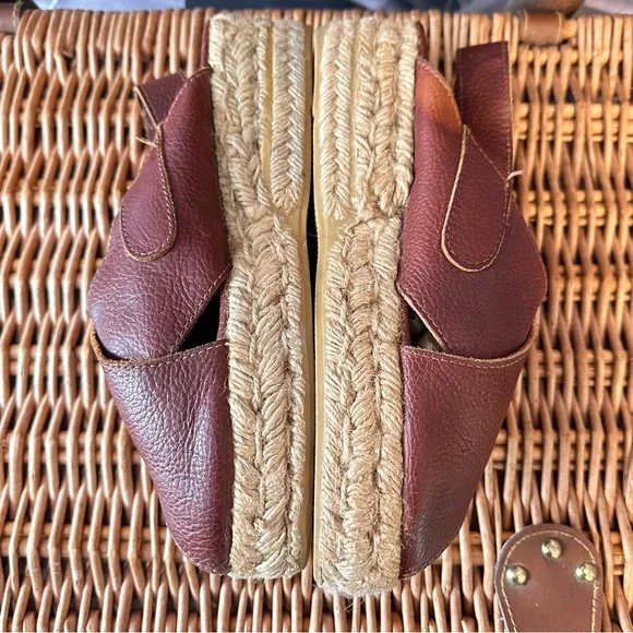 Vintage Leather Espadrilles 7.5 / 38 Platform Flats Sandals Rare Made in Spain - Picture 16 of 16